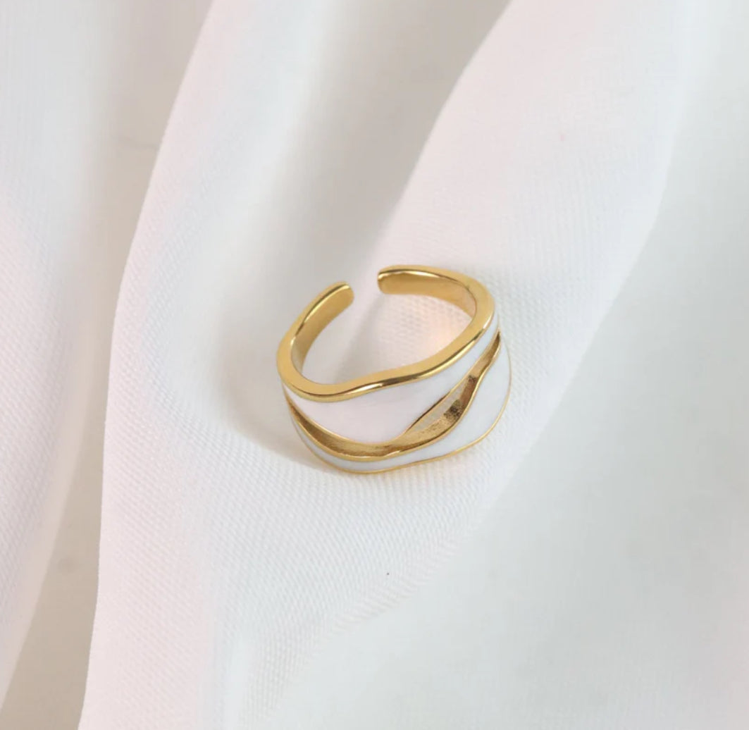 Ring - Adjustable Gold plated White Enamel