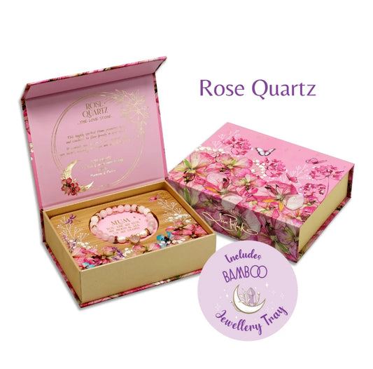 Heart Charm Bracelet & Jewellery Tray Giftset - Rose Quartz