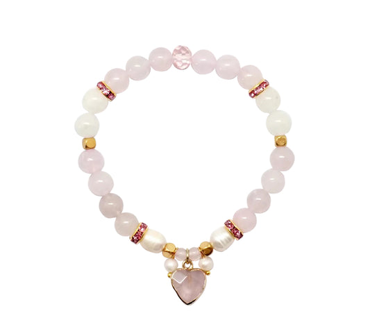 Heart Charm Bracelet & Jewellery Tray Giftset - Rose Quartz