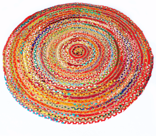 Floor Rug - Handwoven Jute & Recylced Cotton Round Multicolour 120cms