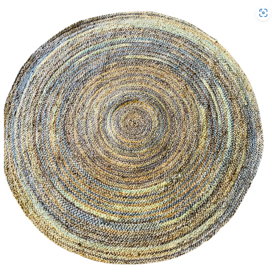 Floor Rug - Handwoven Jute Grey Blue Round 120cms